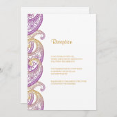 パープルと金ゴールドインディアンペイズリーウェディングレセプション 招待状 (正面/裏面)
