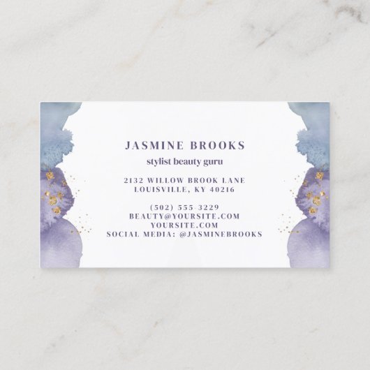 パープルと金ゴールドウォーターカラーラグジュアリー 名刺 (裏面)