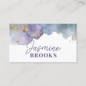 パープルと金ゴールドウォーターカラーラグジュアリー 名刺 (正面)