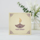 パープルと金ゴールドオーナメントハッピーディワリ  カード (スタンド正面)