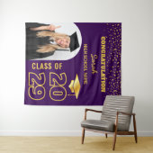 パープルと金ゴールドカスタムの卒業の背景と写真 タペストリー (インサイチュ(横))
