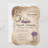 パープルと金ゴールドキンセアニラ素朴ホース誕生日 招待状 (正面)