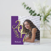 パープルと金ゴールドクラス2017写真卒業 招待状 (スタンド正面)