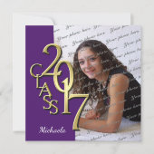 パープルと金ゴールドクラス2017写真卒業 招待状 (正面)