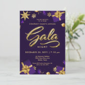 パープルと金ゴールドクリスマスガラパーティービジネス 招待状 (スタンド正面)