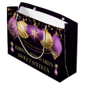 パープルと金ゴールドクリスマスバウブルズスウィート16 ラージペーパーバッグ (裏面アングル)