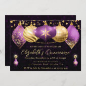 パープルと金ゴールドクリスマスボードブルキンセアニェラ 招待状 (正面/裏面)