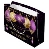 パープルと金ゴールドクリスマスボードブル誕生日 ラージペーパーバッグ (裏面アングル)