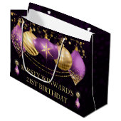パープルと金ゴールドクリスマスボードブル誕生日 ラージペーパーバッグ (正面アングル)