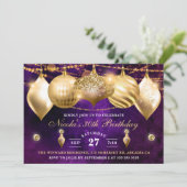パープルと金ゴールドクリスマスボードブル誕生日 招待状 (スタンド正面)