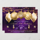 パープルと金ゴールドクリスマスボードブル誕生日 招待状 (正面/裏面)