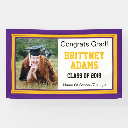 パープルと金ゴールドグラッドワンフォト 横断幕 (横)