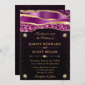 パープルと金ゴールドグラムティアーズ結婚《写真》ぼけ味 招待状 (正面/裏面)