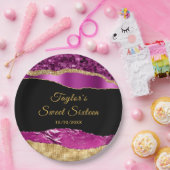 パープルと金ゴールドグラムティアーズSweet sixteen ペーパープレート (パーティー)
