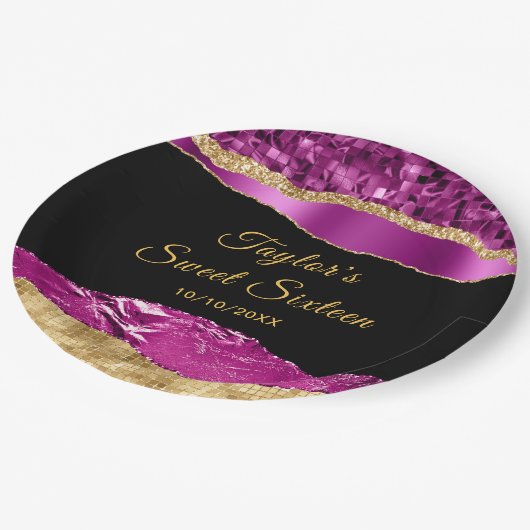 パープルと金ゴールドグラムティアーズSweet sixteen ペーパープレート (アングル)