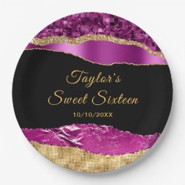 パープルと金ゴールドグラムティアーズSweet sixteen ペーパープレート