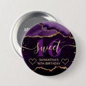パープルと金ゴールドグリッターアガテマーブルスウィート16 缶バッジ (正面&裏面)
