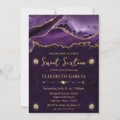 パープルと金ゴールドグリッターアゲートスウィート16 招待状 (正面)