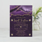 パープルと金ゴールドグリッターアゲートスウィート16 招待状 (スタンド正面)