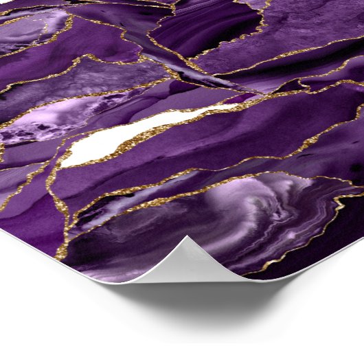 パープルと金ゴールドグリッターアゲート ポスター (角)