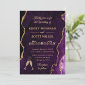 パープルと金ゴールドグリッターアゲート&マーブル結婚ズ 招待状 (スタンド正面)