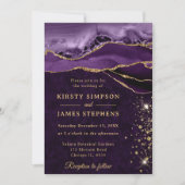 パープルと金ゴールドグリッターアゲ結婚ート 招待状 (正面)