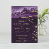 パープルと金ゴールドグリッターアゲ結婚ート 招待状 (スタンド正面)