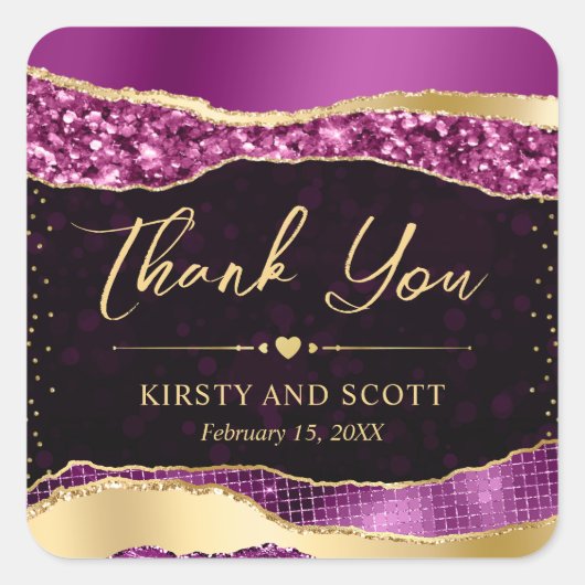 パープルと金ゴールドグリッターグラムティアーズ結婚ズ スクエアシール (正面)