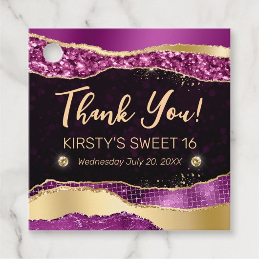 パープルと金ゴールドグリッターグラムティアーズSweet sixteen フェイバータグ (正面)