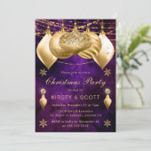 パープルと金ゴールドグリッターバウブルクリスマスパーティー 招待状 (スタンド正面)