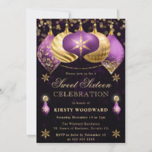 パープルと金ゴールドグリッターバウブルズSweet sixteen