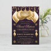 パープルと金ゴールドグリッターバウブルズSweet sixteen 招待状 (スタンド正面)