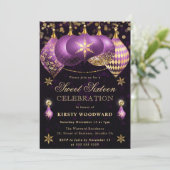 パープルと金ゴールドグリッターバウブルズSweet sixteen 招待状 (スタンド正面)