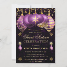 パープルと金ゴールドグリッターバウブルズSweet sixteen