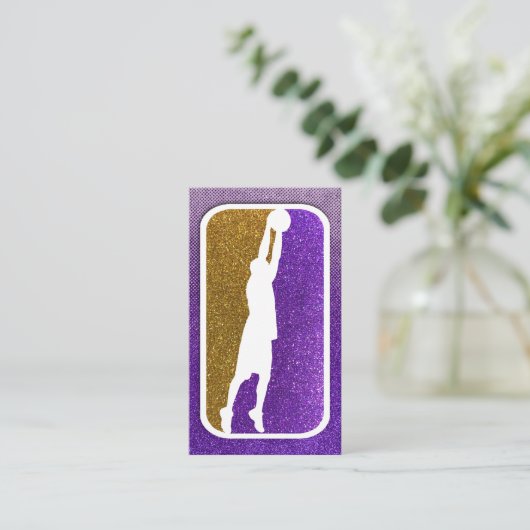 パープルと金ゴールドグリッターバスケットボールチームコーチ 名刺 (スタンド正面)