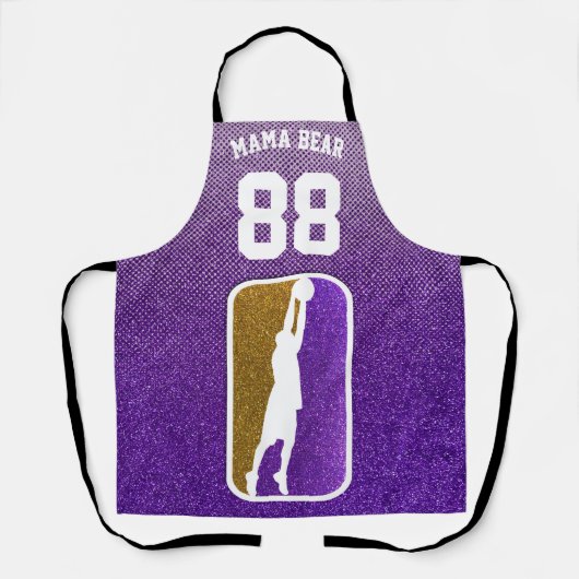 パープルと金ゴールドグリッターバスケットボールチームジャージー エプロン (正面)