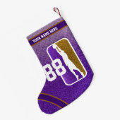パープルと金ゴールドグリッターバスケットボールチームジャージー スモールクリスマスストッキング (裏面 (吊り時))