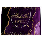 パープルと金ゴールドグリッターマーブルアガテスウィート16 ラージペーパーバッグ (正面)