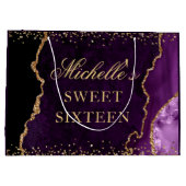 パープルと金ゴールドグリッターマーブルアガテスウィート16 ラージペーパーバッグ (裏面)