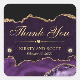 パープルと金ゴールドグリッターマーブルアゲ結婚ート スクエアシール