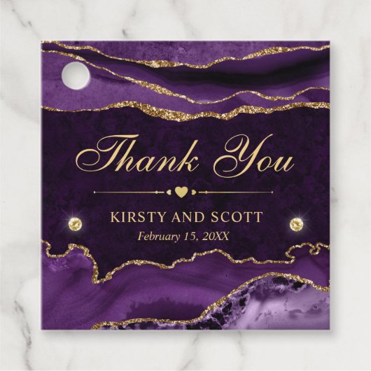 パープルと金ゴールドグリッターマーブルアゲ結婚ート フェイバータグ (正面)