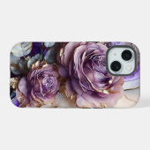 パープルと金ゴールドジャイアントバラ iPhone 15ケース (裏面横)