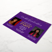 パープルと金ゴールドダブル卒業金ゴールド 箔招待状 (回転した状態)