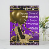 パープルと金ゴールドハイヒール誕生日パーティー 招待状 (スタンド正面)