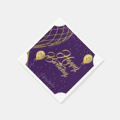 パープルと金ゴールドハッピーバースデー紙ナプキン スタンダードカクテルナプキン (角)