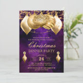パープルと金ゴールドバウブルクリスマスディナーパーティー 招待状 (スタンド正面)