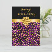 パープルと金ゴールドヒョウ印刷バースデーパーティー 招待状 (スタンド正面)