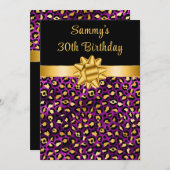 パープルと金ゴールドヒョウ印刷バースデーパーティー 招待状 (正面/裏面)