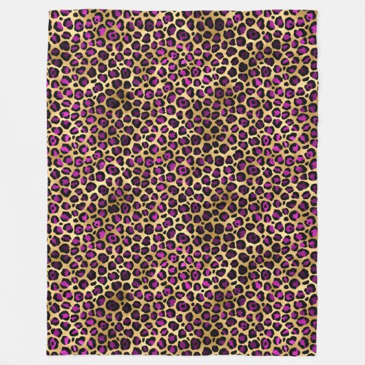 パープルと金ゴールドヒョウ系デザイン4 フリースブランケット (正面)