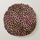 パープルと金ゴールドヒョウ系デザイン4 ラウンドクッション (正面)